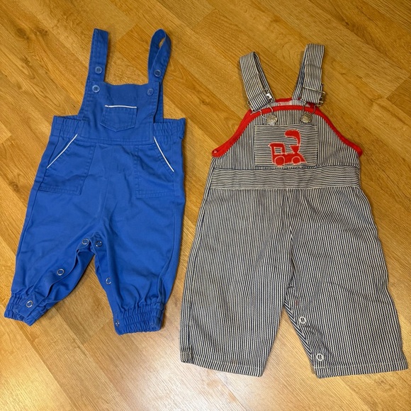 Sears Other - Sears Vintage Baby Infant Overalls Bundle, Train Pinstripe And Blue Size Small